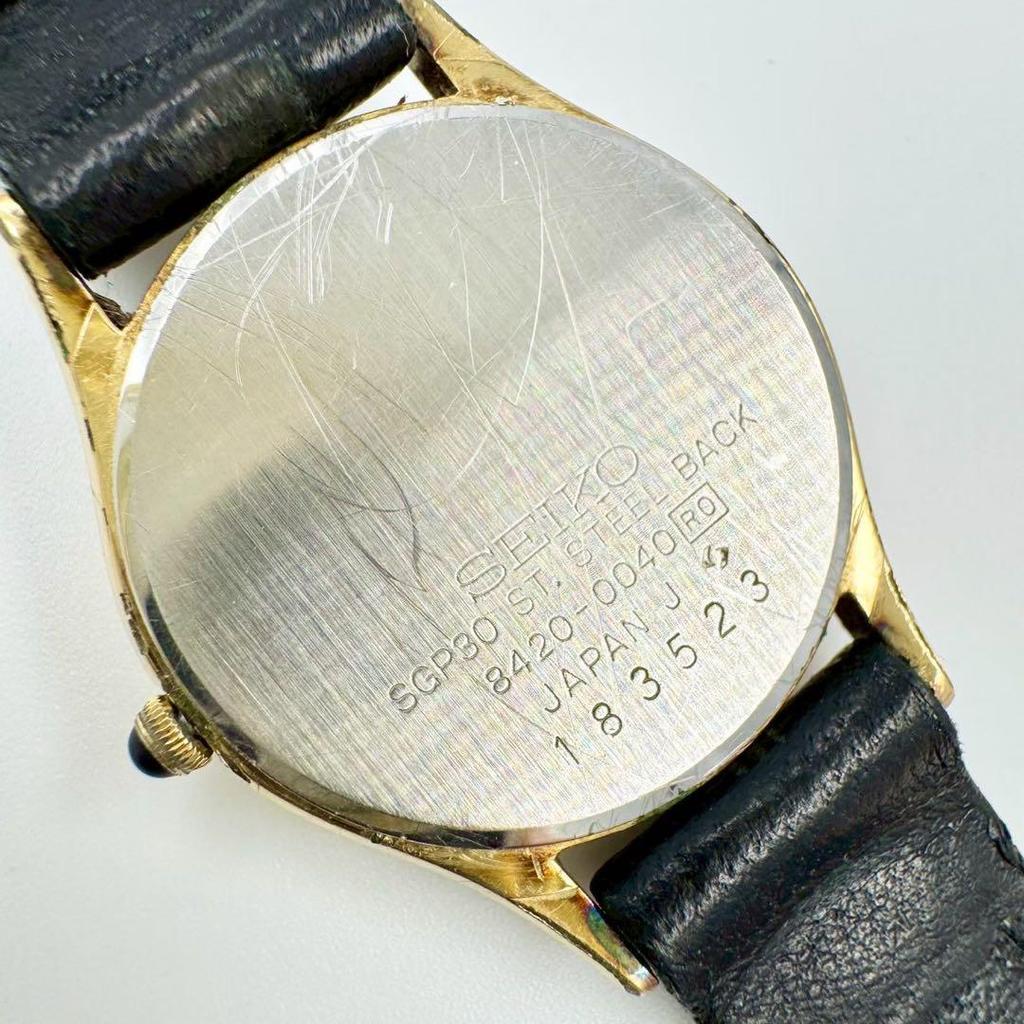 [USED] SEIKO EXCELINE Round Gold Leather Strap Watch