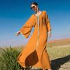 Middle Eastern Women's Clothes Solid Color V Neck Handmade Rhinestone Loose Shoulder One Sleeve Slim Fit Muslim Dress