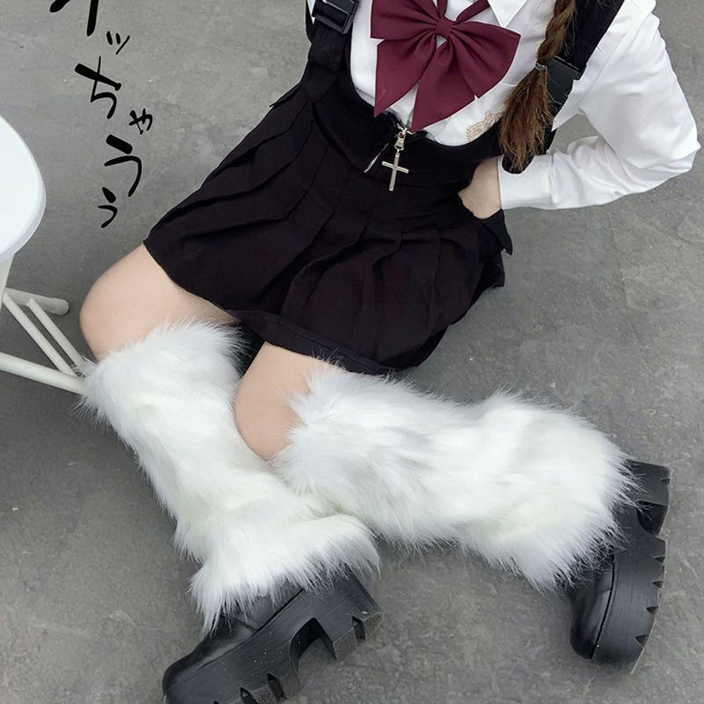 Autumn Winter Apparel Accessories Women Knee-length Socks Japanese Style Socks Furry Leg Warmers