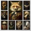 Retro Renaissance Animal Portrait Poster Fox Black Cat Lion Owl Royal Pet Canvas Painting Funny Wall Art Living Room Home Decor