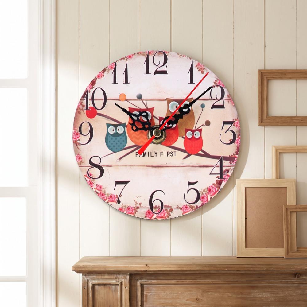 Wooden Wooden Wall Clock Oil Painting Design Retro Wall Clock Owl Pattern Clock School Decoration