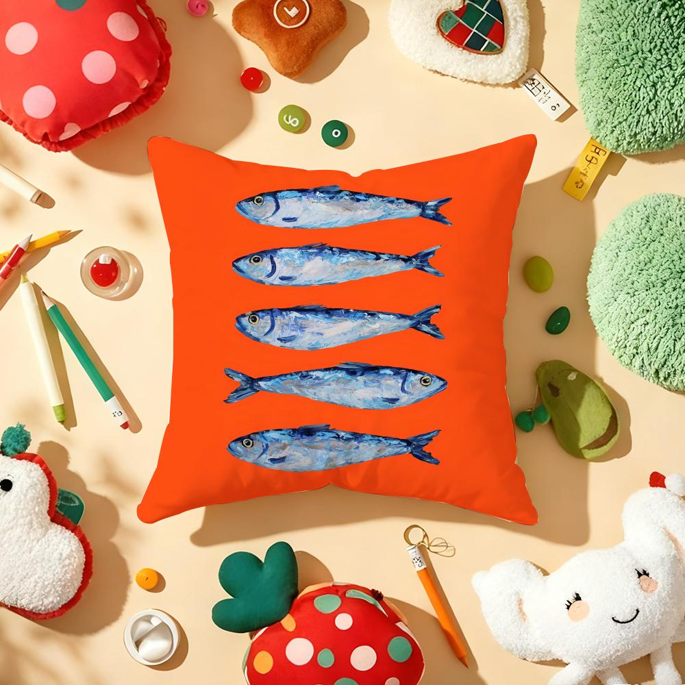 Sardines Art Cushion Cover Soft Short Plush DoubleSided Printing Home Decor Machine Washable Pillow Case Gift