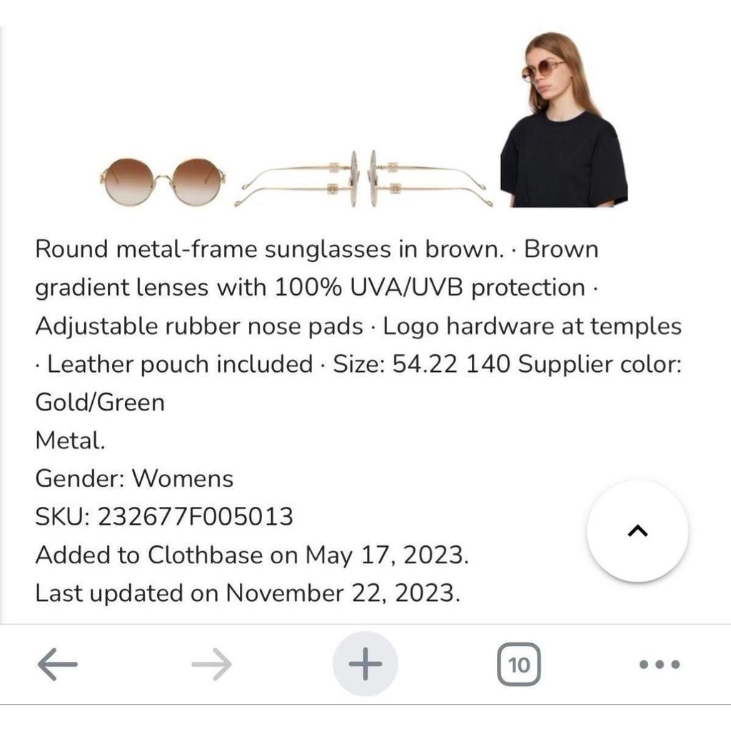 Б/у [Официальная покупка] Солнцезащитные очки Loewe с золотым логотипом Anagram, круглая оправа, золотой Anagram, круглая оправа, коричневые