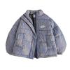 Синее вышитое клетчатое пуховое хлопковое пальто для женщин Зимний новый стиль Маленькое свободное пальто-хлеб и хлопковое пальто