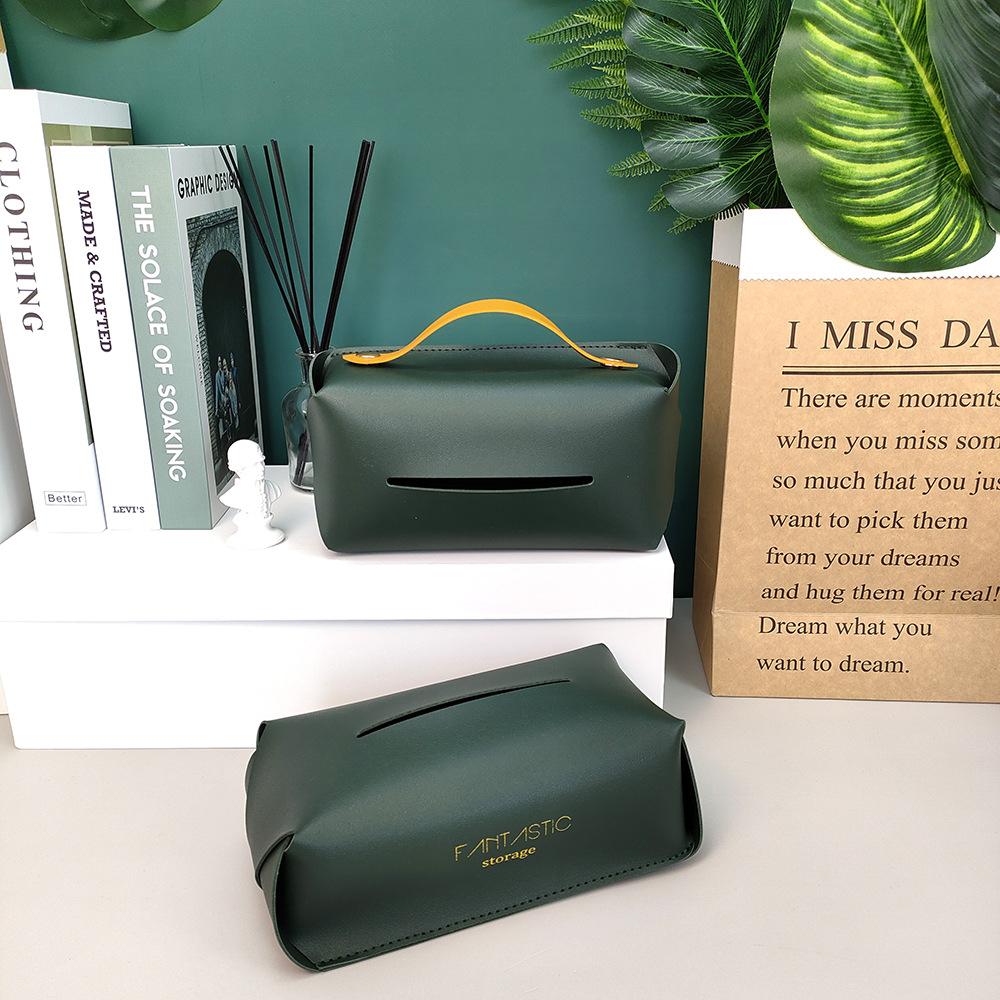 Simple PU Leather Tissue Case Desktop Napkin Pumping Paper Storage Box Foldable Paper Towel Container for Home Car Decoration