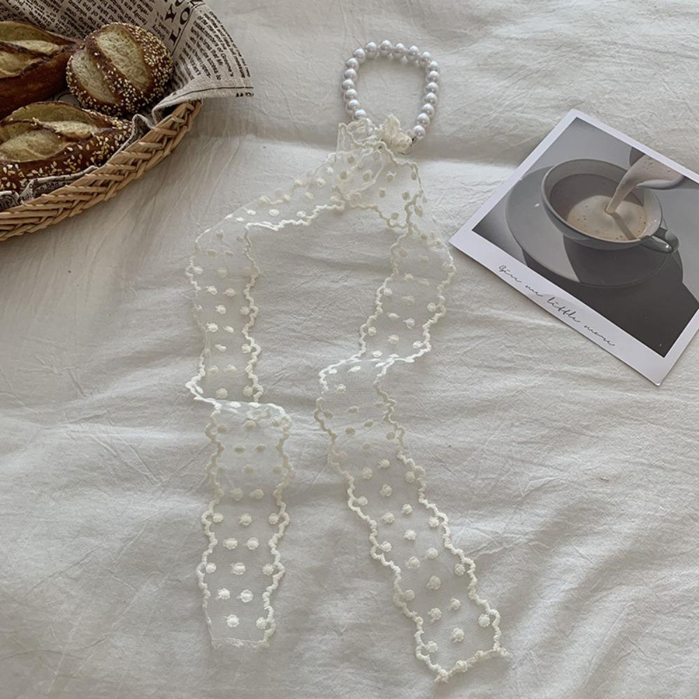 Summer Pearl Necklace Lace Scarf Hollow Embroidery Bags Handle Decor For Women Collarbone