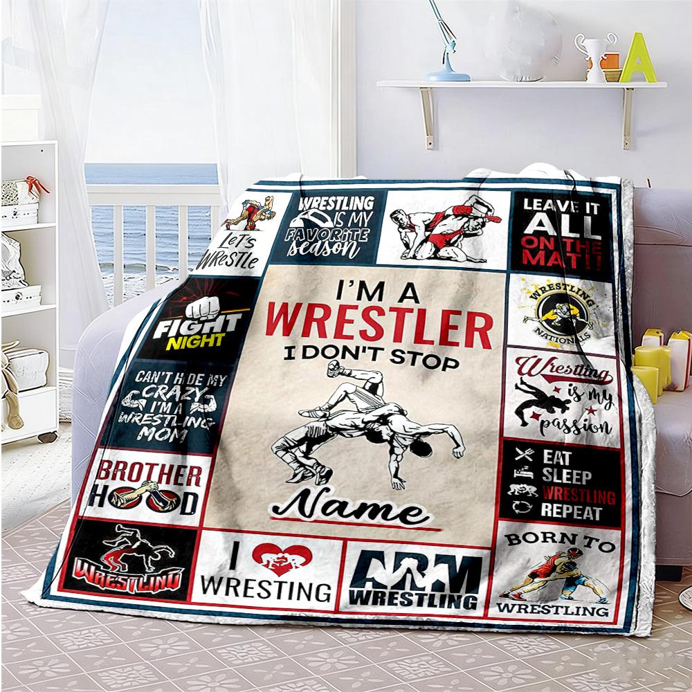 Wrestling144 Customize Text Blanket Cozy Personalized Blanket Comfortable Throw For Office Chair Nap Bedding Living Room Four Seasons Universal