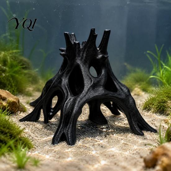 Aquarium Root Decoration 3D Printed Cave Hideout, Hollow Tree Shaped Fish Tank Decoration, Safe Landscaping Shrimp Breeding Shelter for Shrimp,