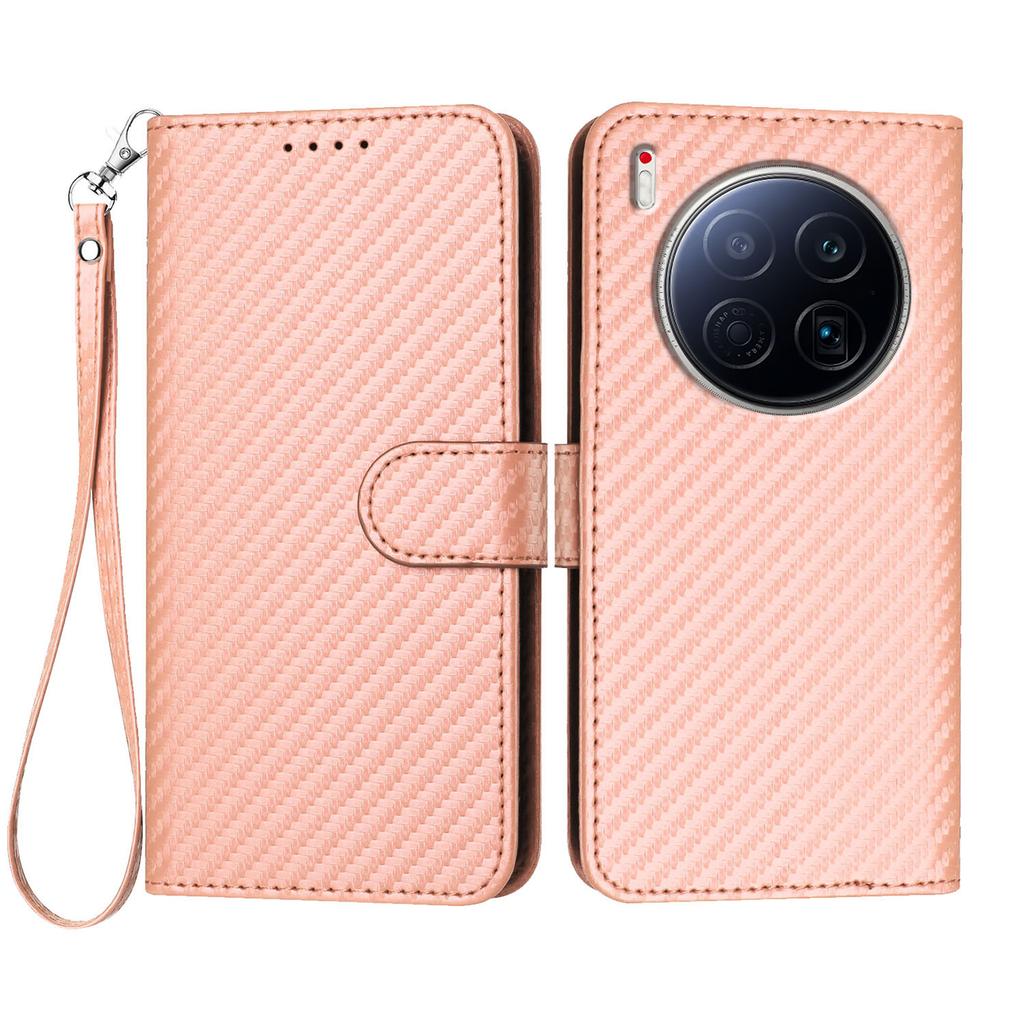 For TECNO Camon 40 Premier 5G Wallet Case with Strap Carbon Fiber Texture Leather Mobile Cover