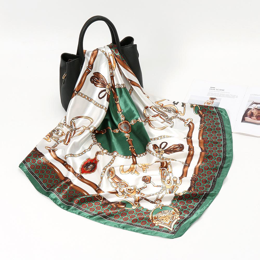 New European and American Printed Silk Square Scarf Fashion Women's Versatile Bag Headscarf Professional Scarf Silk Scarf
