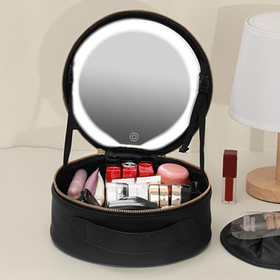 Дорожная косметичка с зеркалом с подсветкой, перезаряжаемая светодиодная косметичка-органайзер с регулируемыми разделителями, портативный футляр для косметики