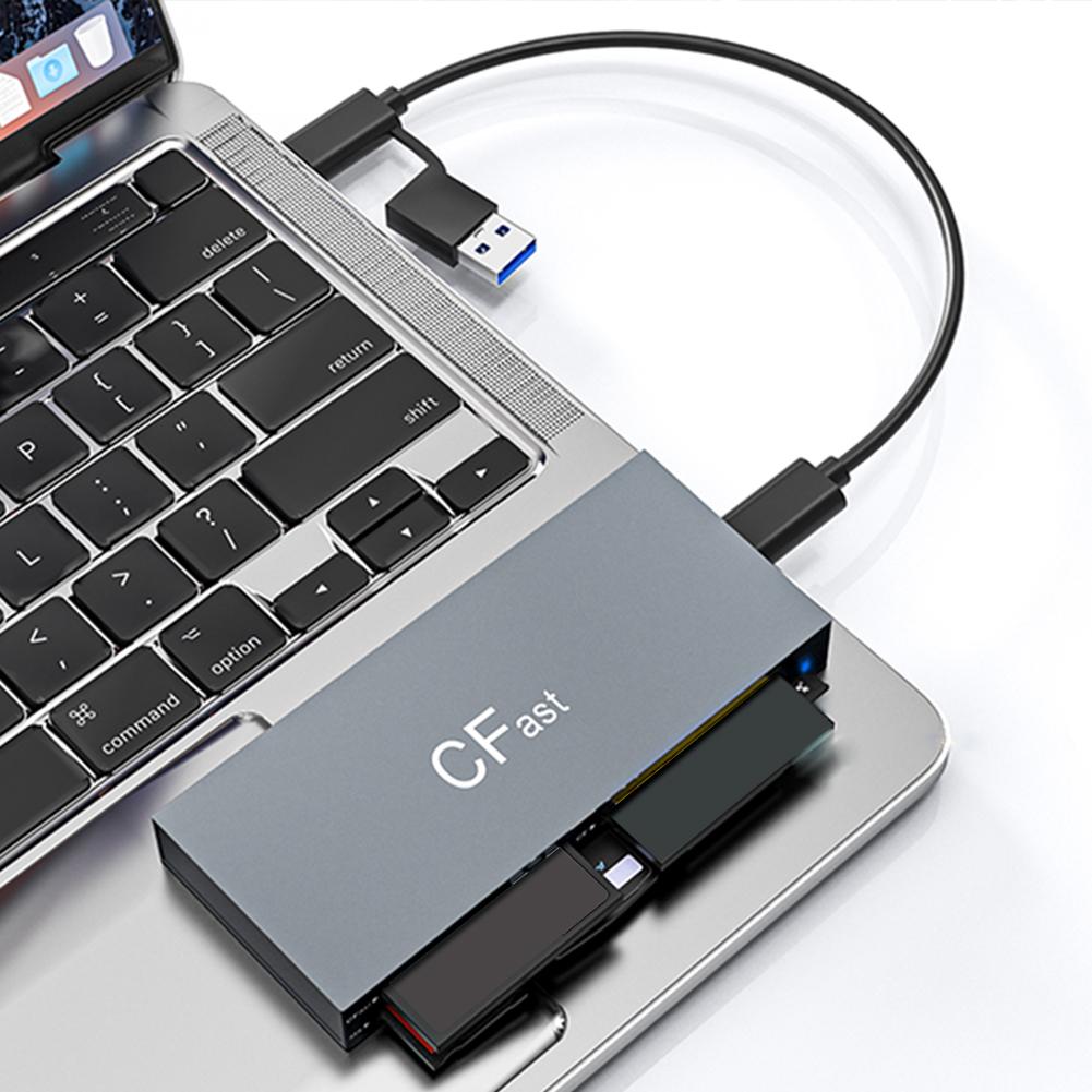 CFast Card Reader Read 6 Cards Simultaneously Memory Stick Pro Duo Adapter 5Gbps USB Card Reader for CFast/CF/MS/SD/TF/XD Card