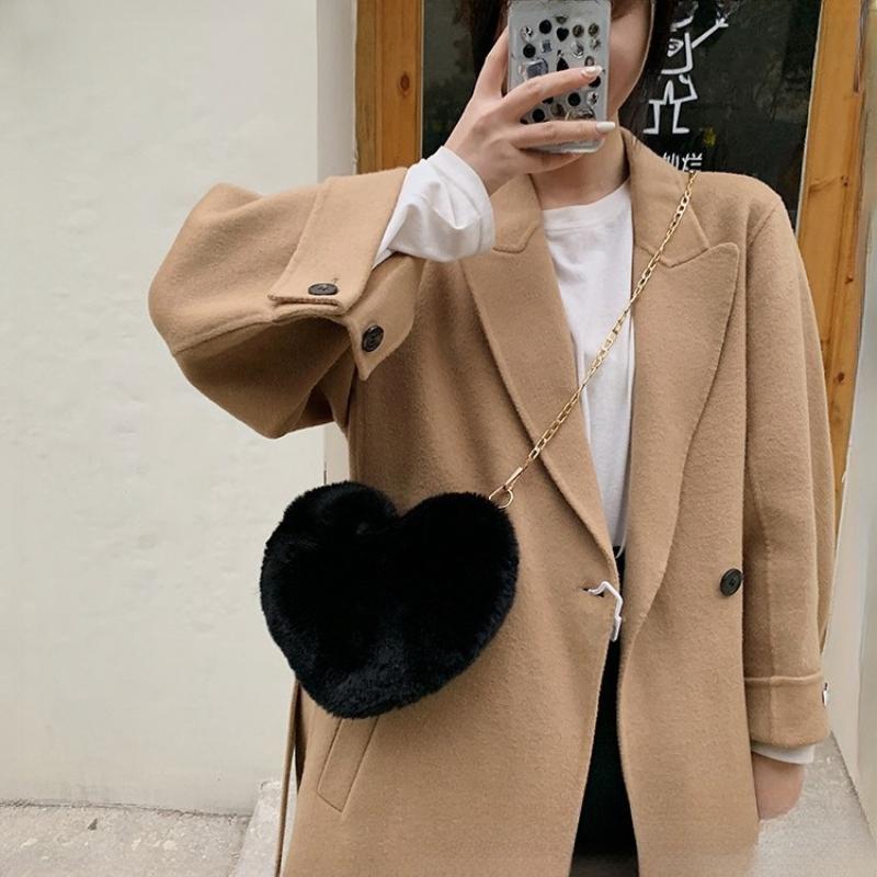 Милые женские сумки через плечо в форме сердца Sweet Love, модные мягкие плюшевые женские сумки на одно плечо, удобные пушистые однотонные женские сумки на цепочке