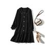 New Year Atmosphere Black Dress! Pointed Doll Collar Single-Breasted Women's Soft Glutinous Cotton Velvet Long Sleeves Dress Export Order