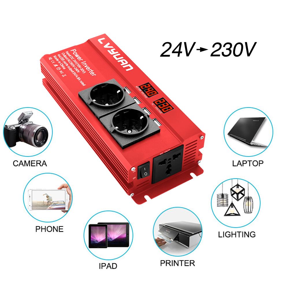 2000W (Вершина горы) DC12V/24V до 230V 800W Номинальная мощность Инвертор 4 USB порта, 2 EU 1 универсальная розетка переменного тока для кемпинга Домашние автономные солнечные системы