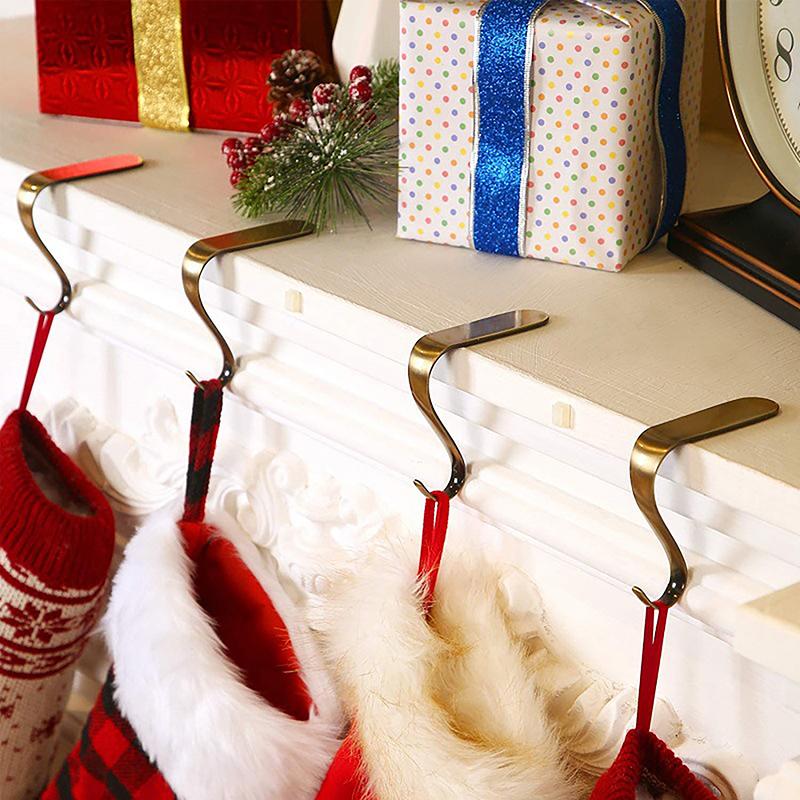 Крючок для рождественского носка, вешалка для камина, металлические зажимы, держатель для рождественских чулок, стойки, застежка для украшений, крючки для подвешивания праздничной елки