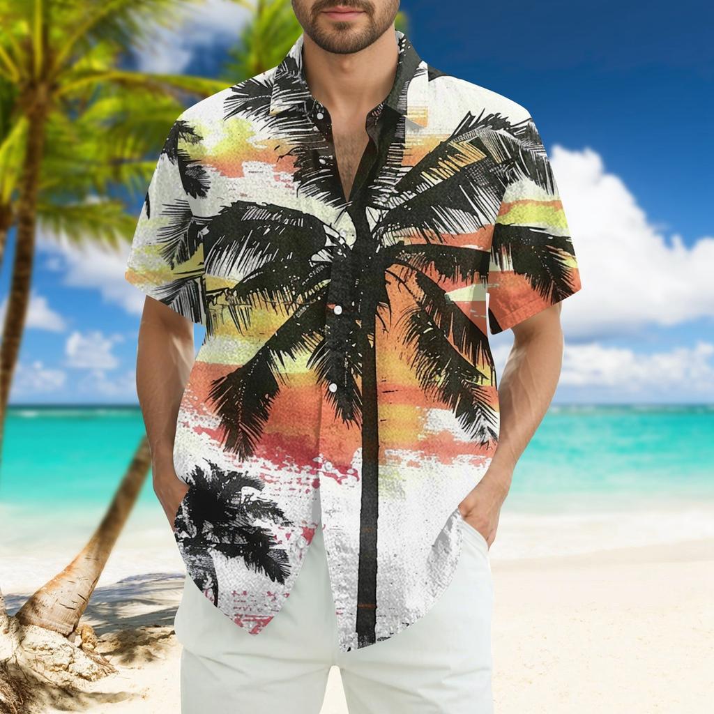 Men's Fashion Loose Hawaiian Printed Short Sleeve Beach Shirt