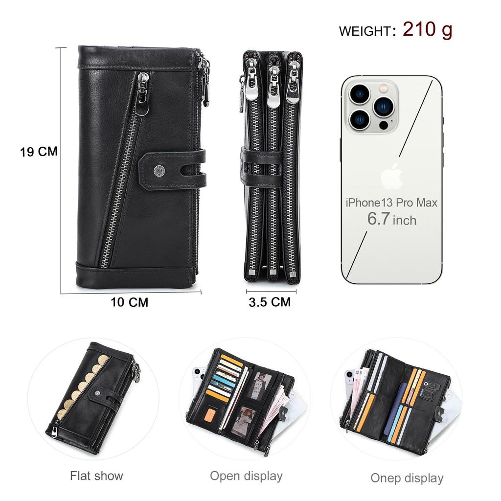 CONTACT'S женский удлинённый бумажник из натуральной кожи с отделениями для пластиковых карт, монет и мобильного телефона