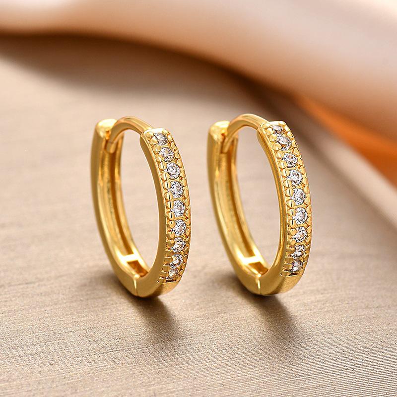 French Retro Zircon-Studded Earrings: Women's Geometric Hoops with Full Zircon Inlay, Simple Fashion.