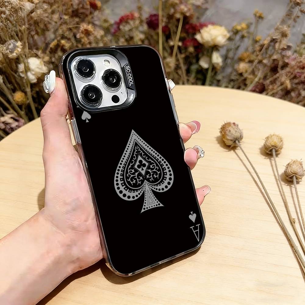 Чехол для телефона с пиковым тузом для iPhone 17,16,15,14,13,12,11 Plus,Pro Max,XS, Цветной серебристый чехол для телефона Funda Cover