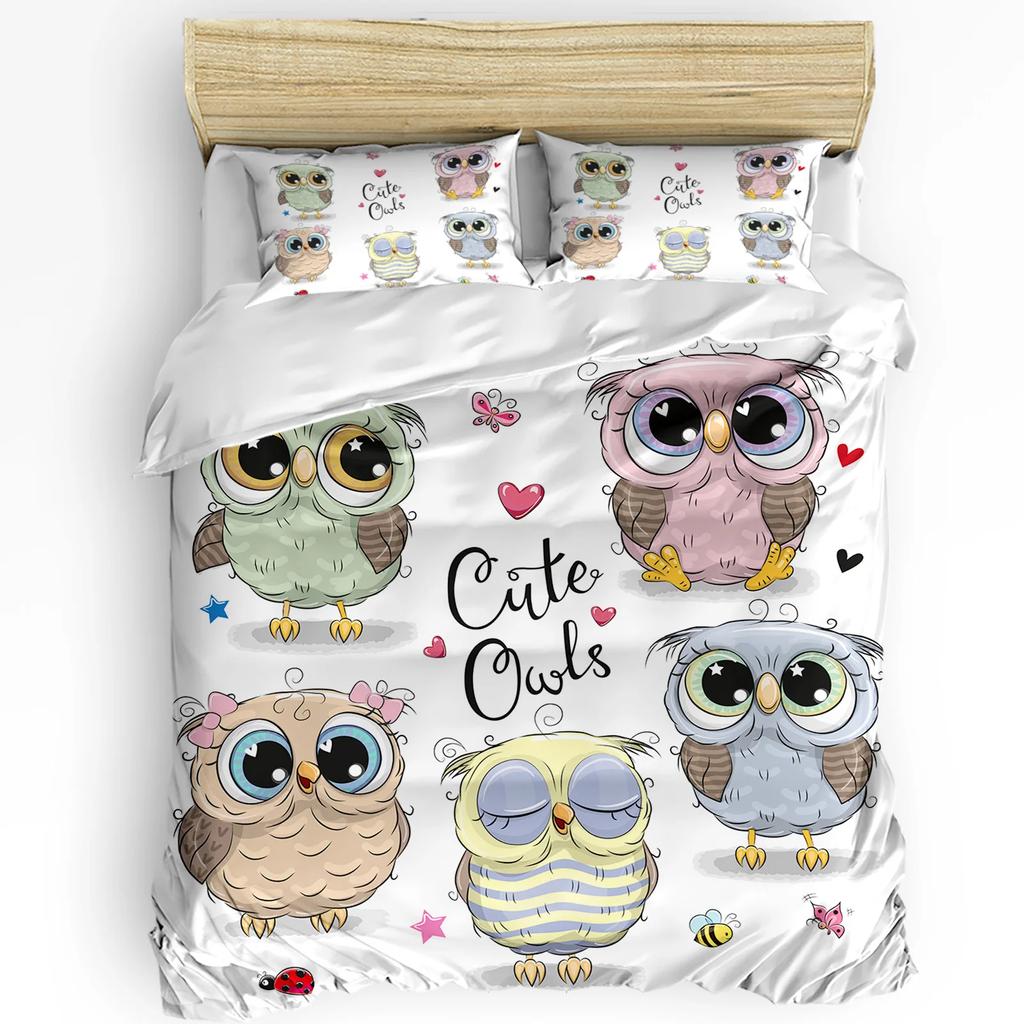 Лесной зверь, лес, сова, лиса, олень, комплект постельного белья из 3 предметов для спальни, двуспальная кровать, домашний текстиль, пододеяльник, стеганое одеяло, чехол, наволочка