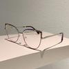 KAMMPT Women's Trendy Metal Eyeglass Frame Trans Lens Glasses Alloy Non-prescription Fake Glasses New Cat Eye Irregular Eyewear