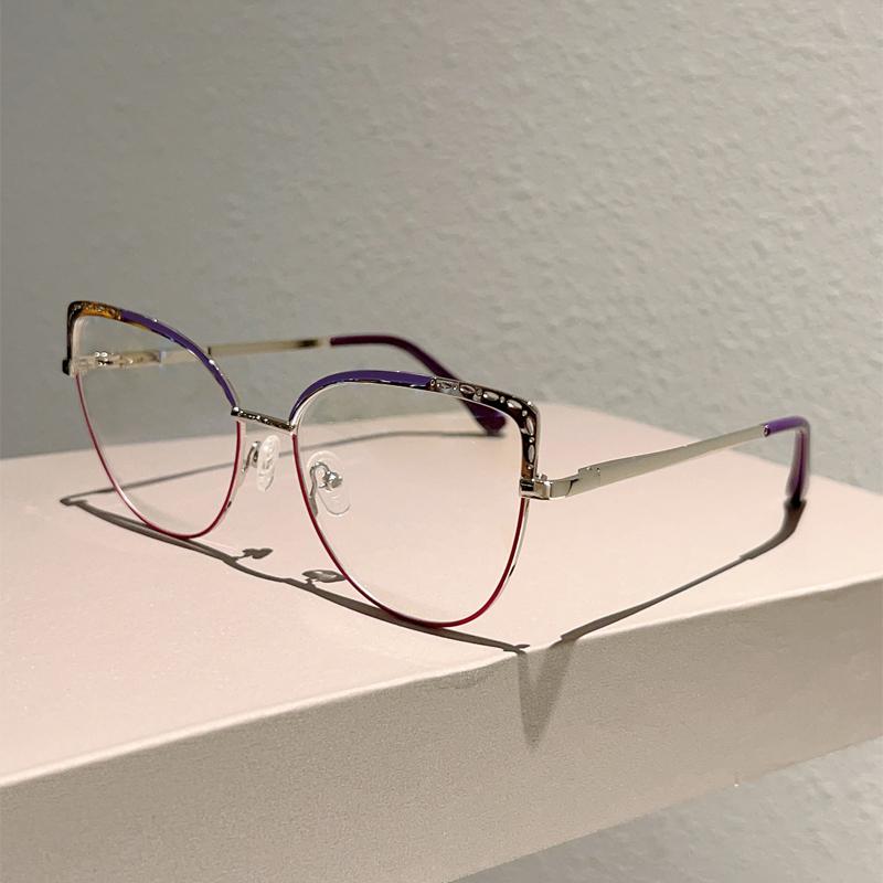 KAMMPT Women's Trendy Metal Eyeglass Frame Trans Lens Glasses Alloy Non-prescription Fake Glasses New Cat Eye Irregular Eyewear