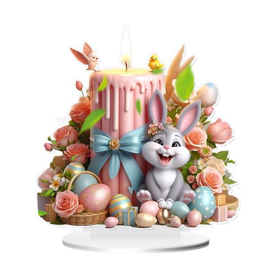 Easter Candle Bunny Table Sign 2D Flat Acrylic Egg Flower Rabbit Decoration Home Living