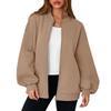 Women's Fashion Long Sleeve Solid Color Round Neck Loose Oversize Zipper Jacket