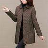 Autumn Winter Women Medium To Long Size Diamond Grid Cotton Jacket Solid Casual Thicken Warm Long Sleeve Jackets