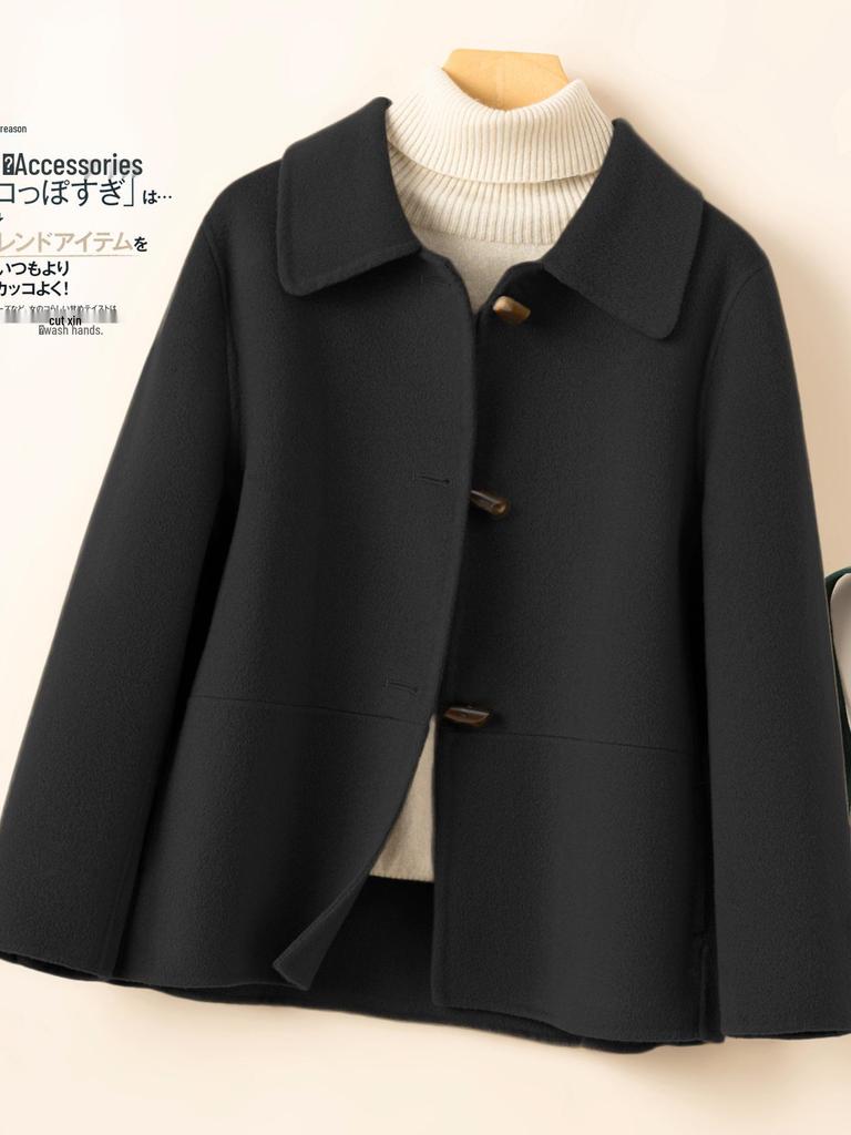 Женское двустороннее пальто из шерсти и кашемира с лацканами - 2025 Осень/Зима Маленький выпуск