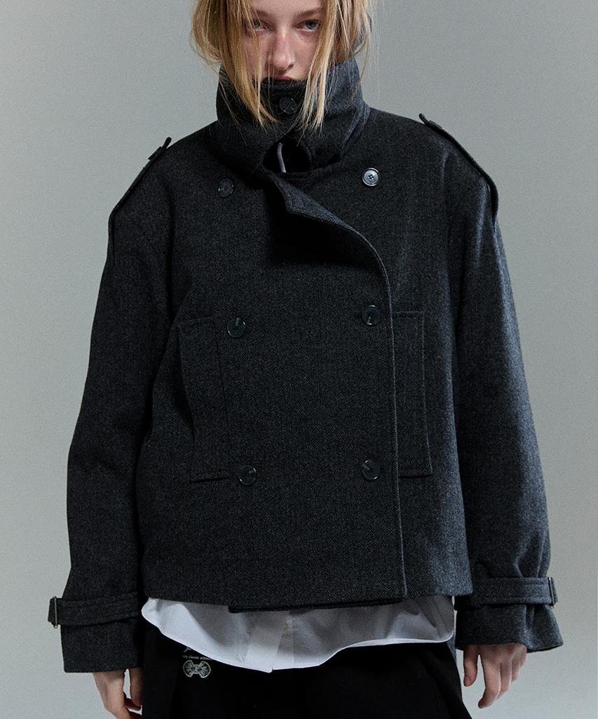 COCANCL Pure Wool Neck Hug Short Coat