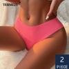 2Pcs/Lot Women Sexy Seamless Thongs Fashion Low-Rise Ice Silk Ultra-thin G-String Solid Color Soft Comfort Briefs
