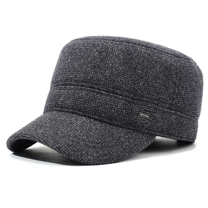 Осенние и зимние новые мужские шапки зимние хлопковые с наушниками шерстяные шапки с плоским верхом шапка для пожилых людей среднего возраста уличное термобелье