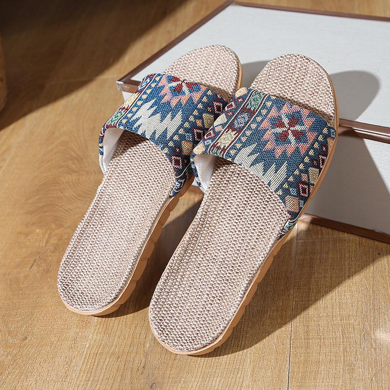 Льняные тапочки домашние толстоподошвенные соломенного плетения мужские и женские летние прохладные тапочки домашние комнатные нескользящие и не вызывающие запаха ног