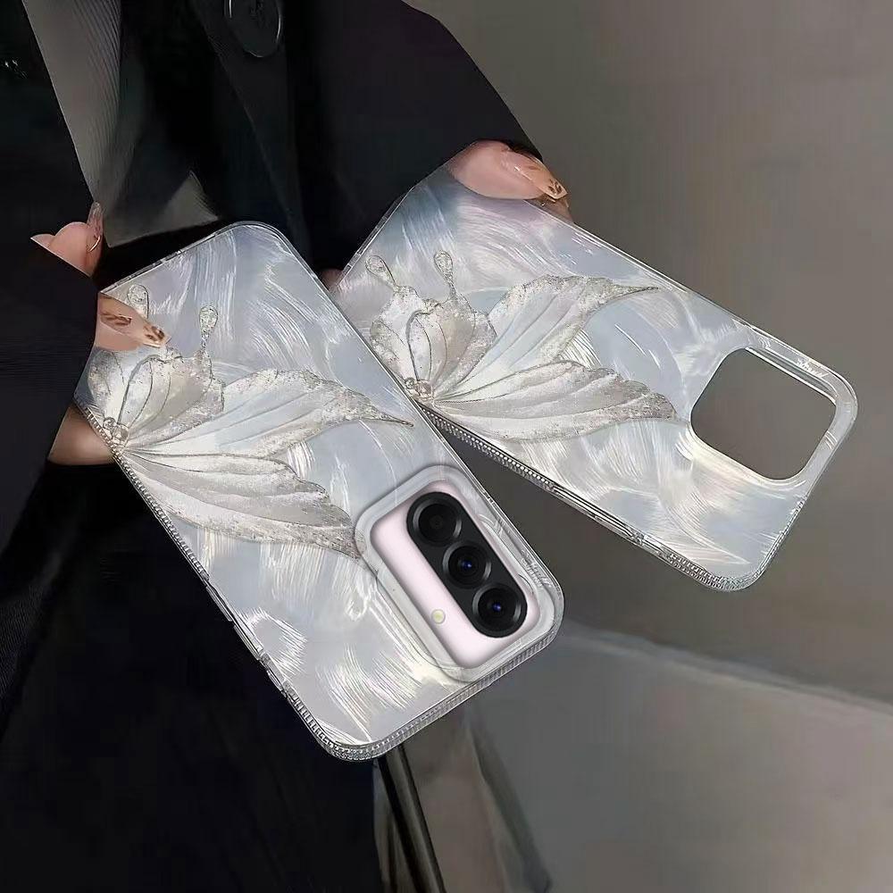 Роскошный лазерный серебристый чехол-бабочка из силикона для серии Samsung Galaxy A