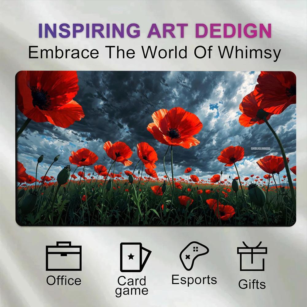 Vivid Red Poppy Field Large Mouse Pad Xxl Wild Poppy Meadow Dramati Floral Scenery Non Slip Rubber Desk Pad Gaming Keyboard Desk
