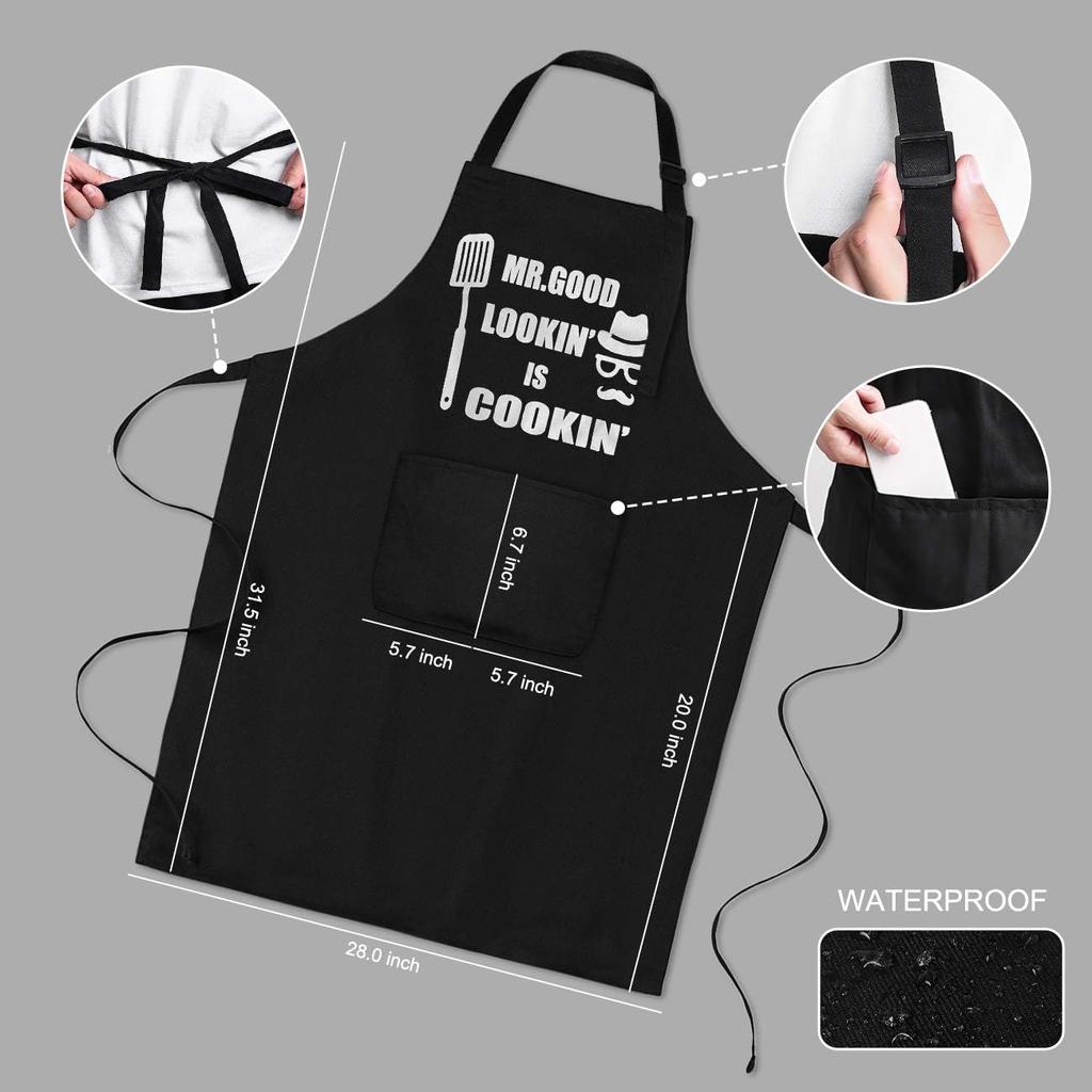 Aprons for Men, Mens Apron, Funny Chef Aprons for Men, Mr. Good Lookin' is Cookin’, Use for BBQ Grill Father's Day and Husband Birthday Gifts for