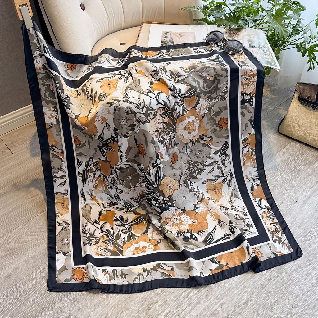 Весенне-летняя мода Роскошный принт 90*90 см Женский шарф Сатиновый квадратный платок Элегантный головной платок Пляжная защита от солнца Бандана