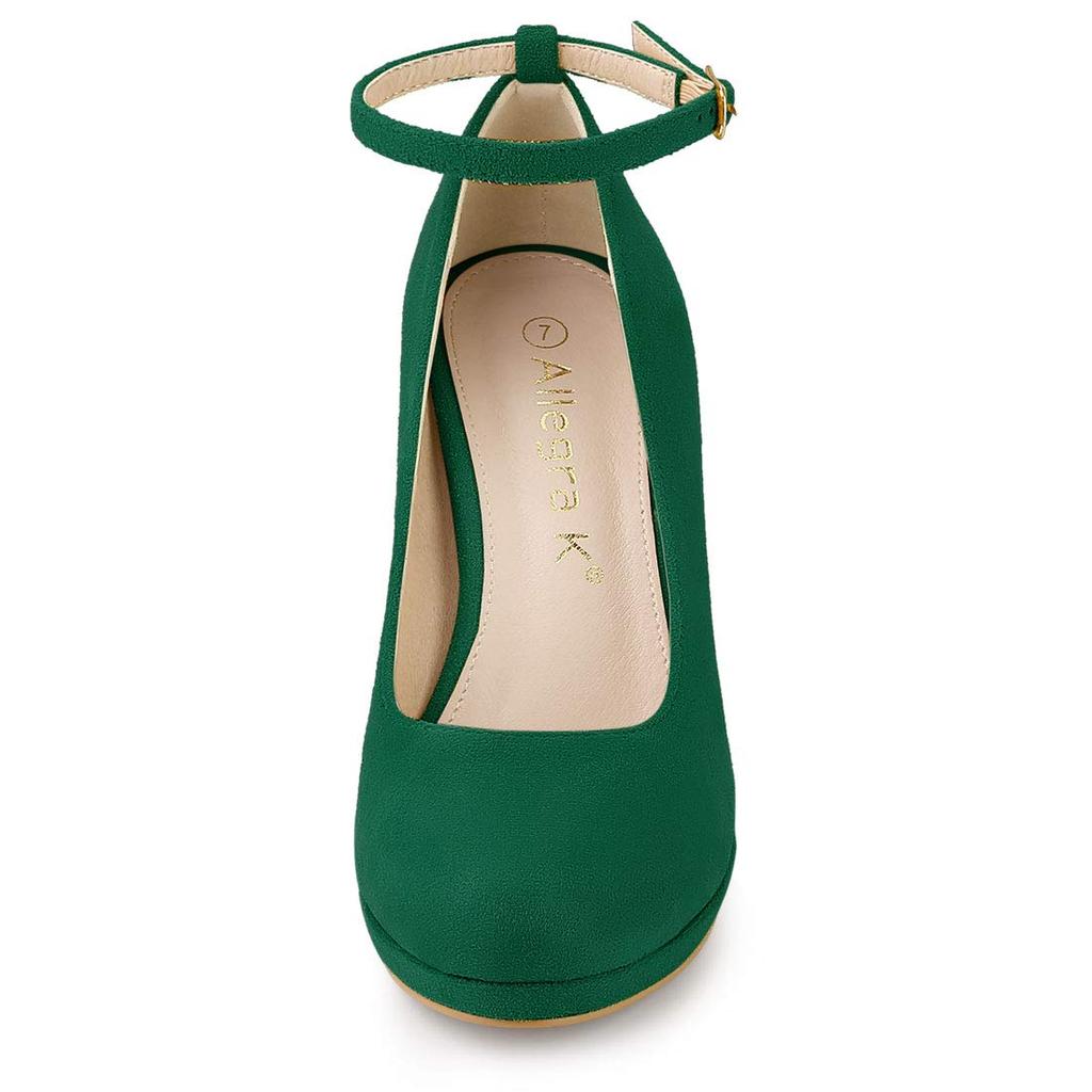 Allegra K Women's Green Round Toe Stiletto Heel Pumps with Ankle Strap, Size 24.5cm
