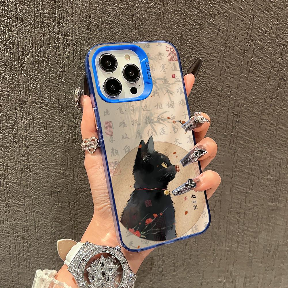Модный чехол для телефона в национальном стиле с кошкой, подходит для iPhone 17 16 15 14 13 12 11 Pro/Max/Plus, противоударная задняя крышка