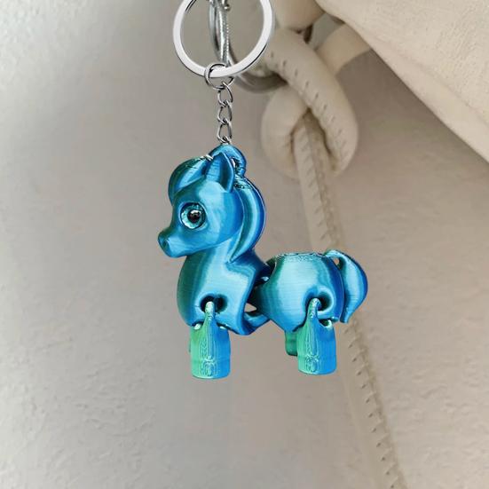 Multi Jointed Horse Keychain Gradient Color 3D Printed Animal Figurine Miniature Horse Pendant Backpack Bag Desk Decoration