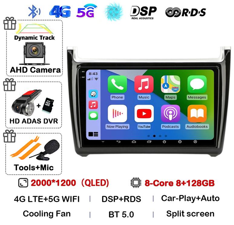 Android 14 Carplay Auto 2din Car Radio For Volkswagen VW Polo 2008-2020 Multimedia Video Player GPS Head Unit Stereo 360 Camera