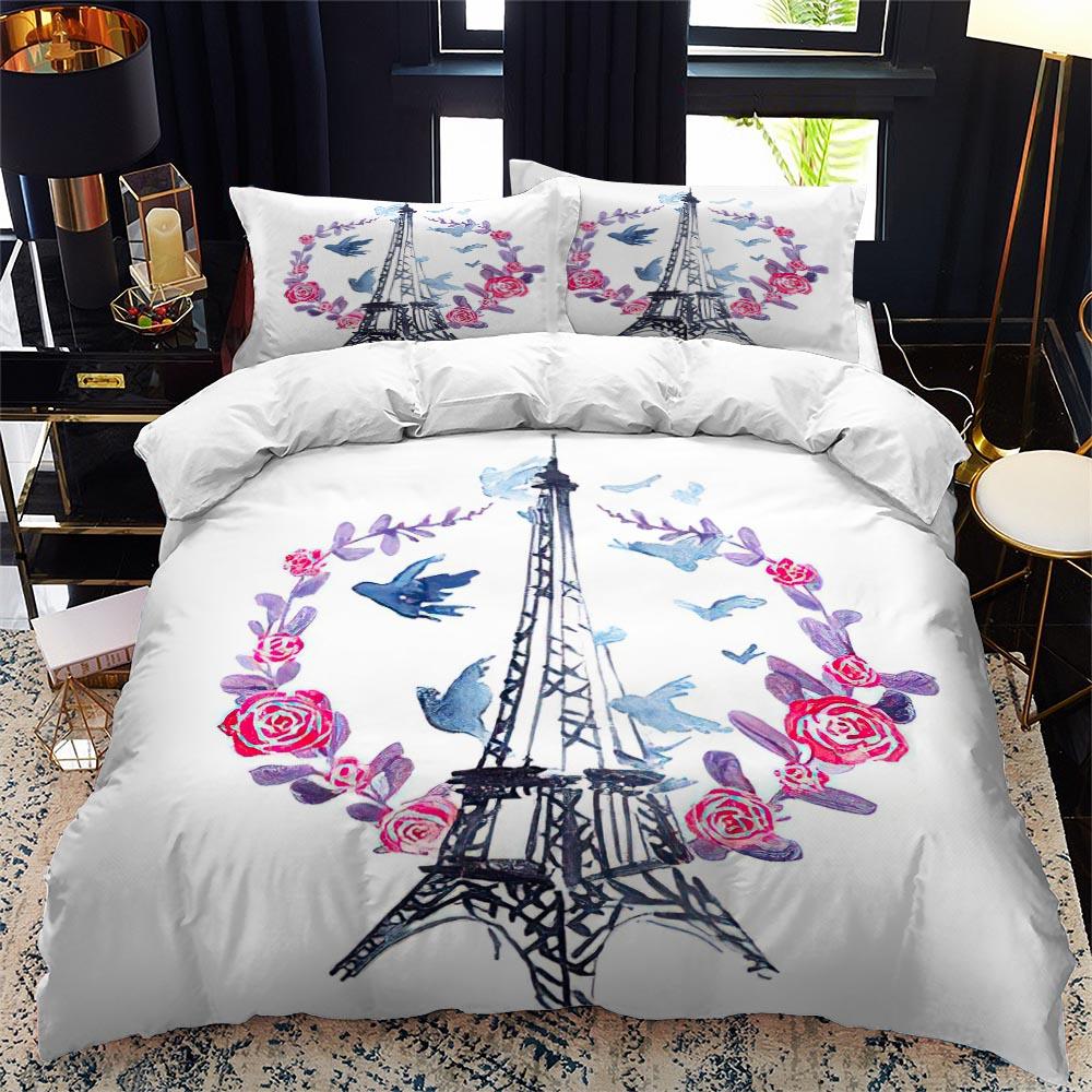 Пододеяльник с изображением Эйфелевой башни, короля и королевы, Париж, знаменитая архитектура, комплект постельного белья для взрослых, романтический пейзаж, 2/3 шт., полиэстер, пододеяльник