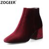 Брендовые женские ботильоны Velvet, зимние модные короткие ботинки на толстом среднем каблуке, короткие туфли для вечеринок, большой размер 48, черные, красные, зеленые