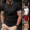 Мужская летняя футболка с короткими рукавами и воротником-стойкой, однотонный полосатый пуловер, облегающий, мягкий, дышащий, деловой, повседневный