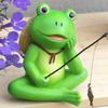 Cartoon Fishing Frog Figurine Green Animal Fishing Sculpture  Outdoor Courtyard Pond
