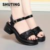 Fashion Elegant Platform Outdoor One Word Sandals Buckles Black Comfort Soft Sole Summer 2025 New Women's Casual Shoes