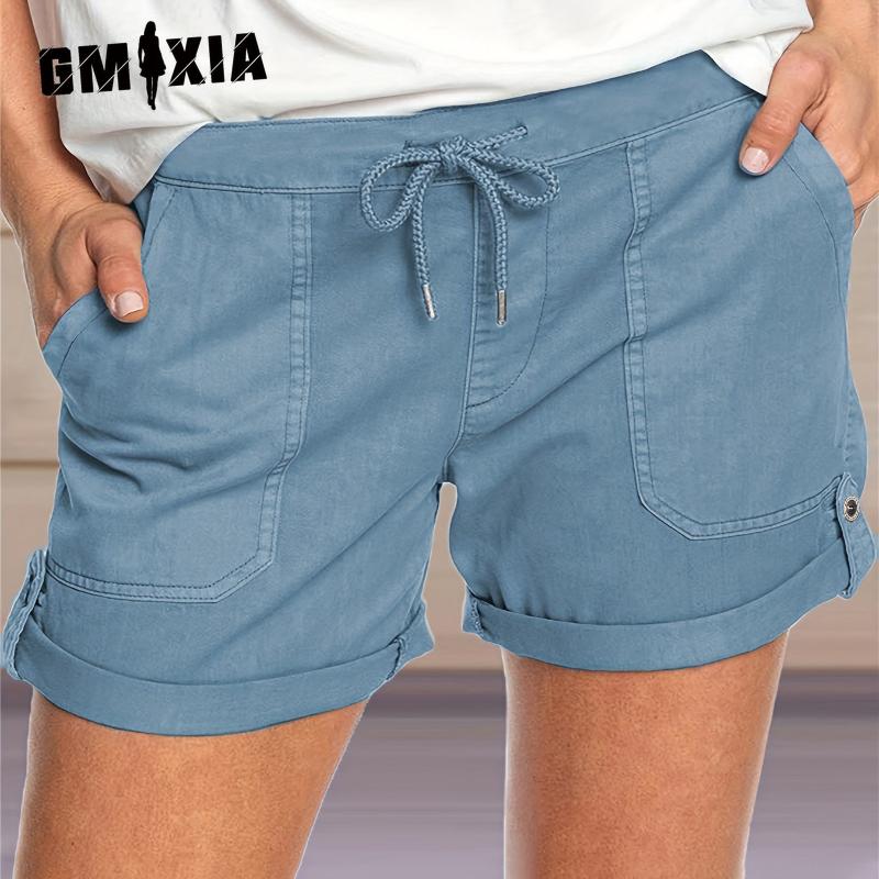 GMXIA Летние однотонные прямые повседневные брюки женские шорты на шнуровке