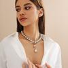 Tone Zinc Alloy Bead Choker Necklace For Women, Statement Teardrop Pendant Chain Necklace, Chunky Metallic Jewelry For Daily Wear & Gifting